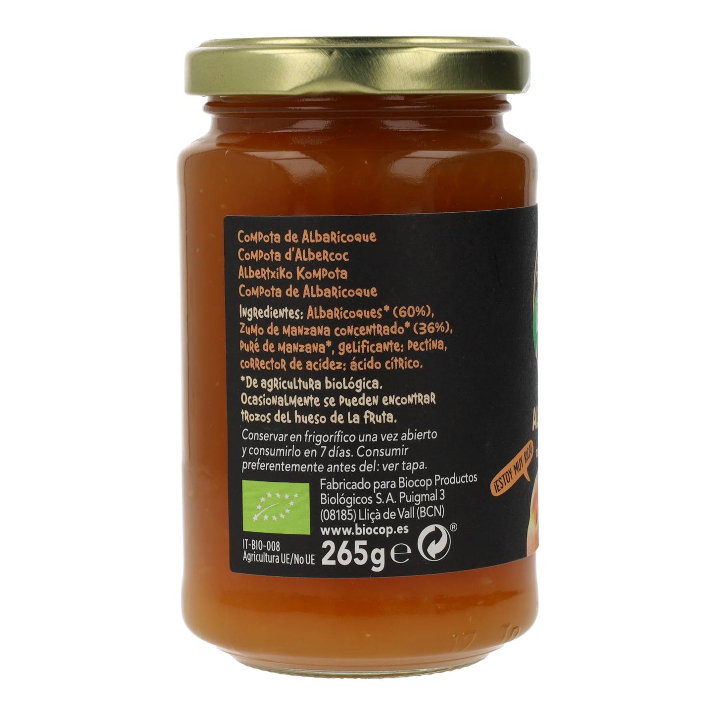 Compota de Damasco Orgânica Biocop 265g