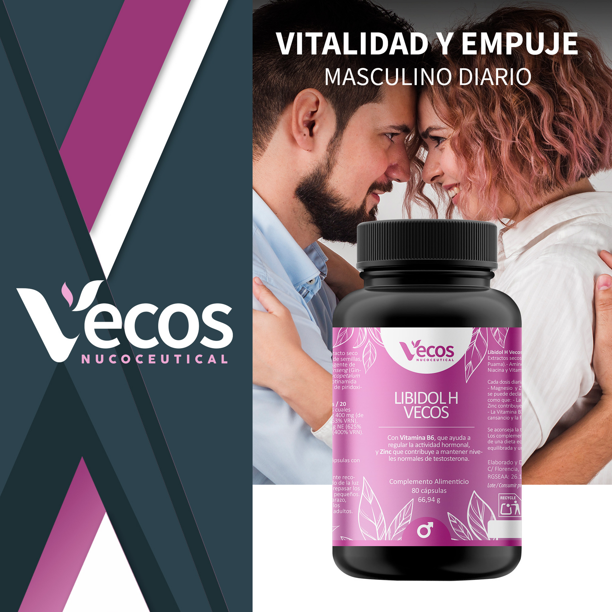 Libidol H Vecos 80 Cápsulas | Potenciador De Testosterona Y Vitalidad | Zinc + Tribulus + Ginseng_1