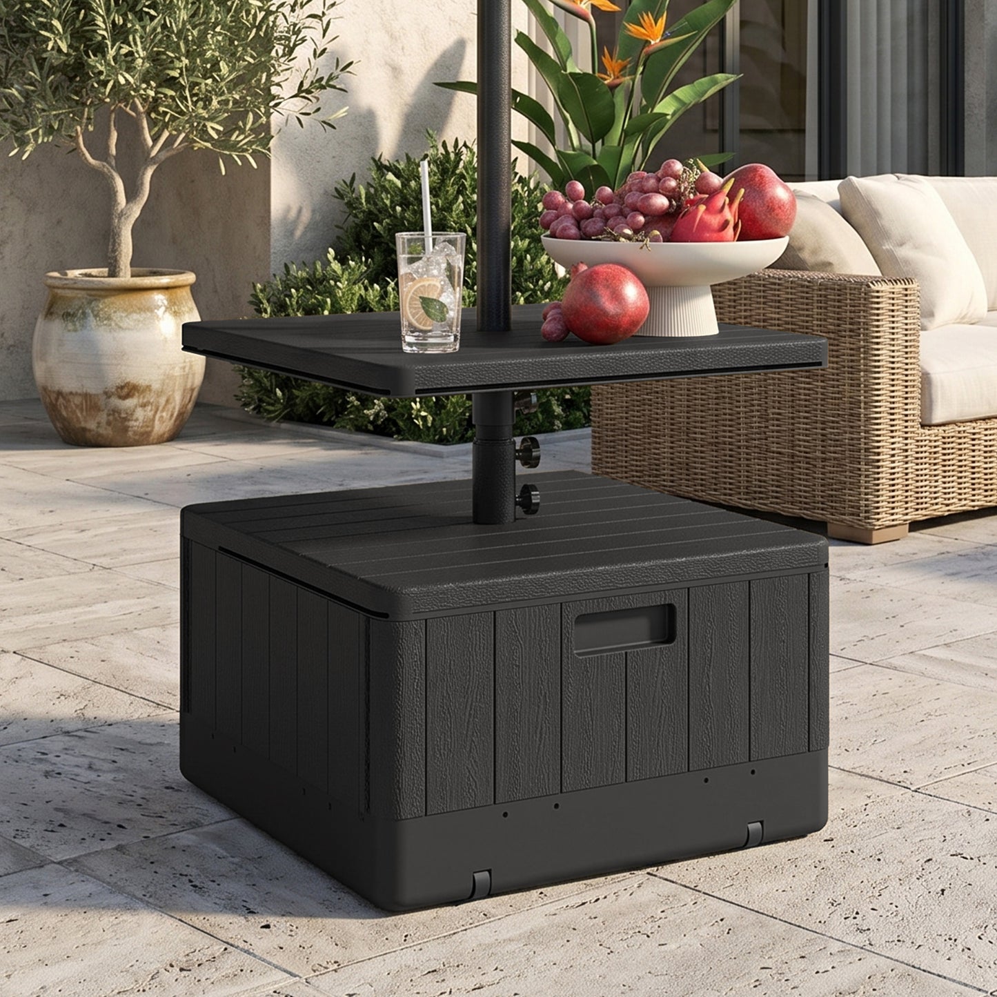 Outsunny Base Para Sombrilla Exterior 3 En 1 Mesa Auxiliar Macetero Negro_4