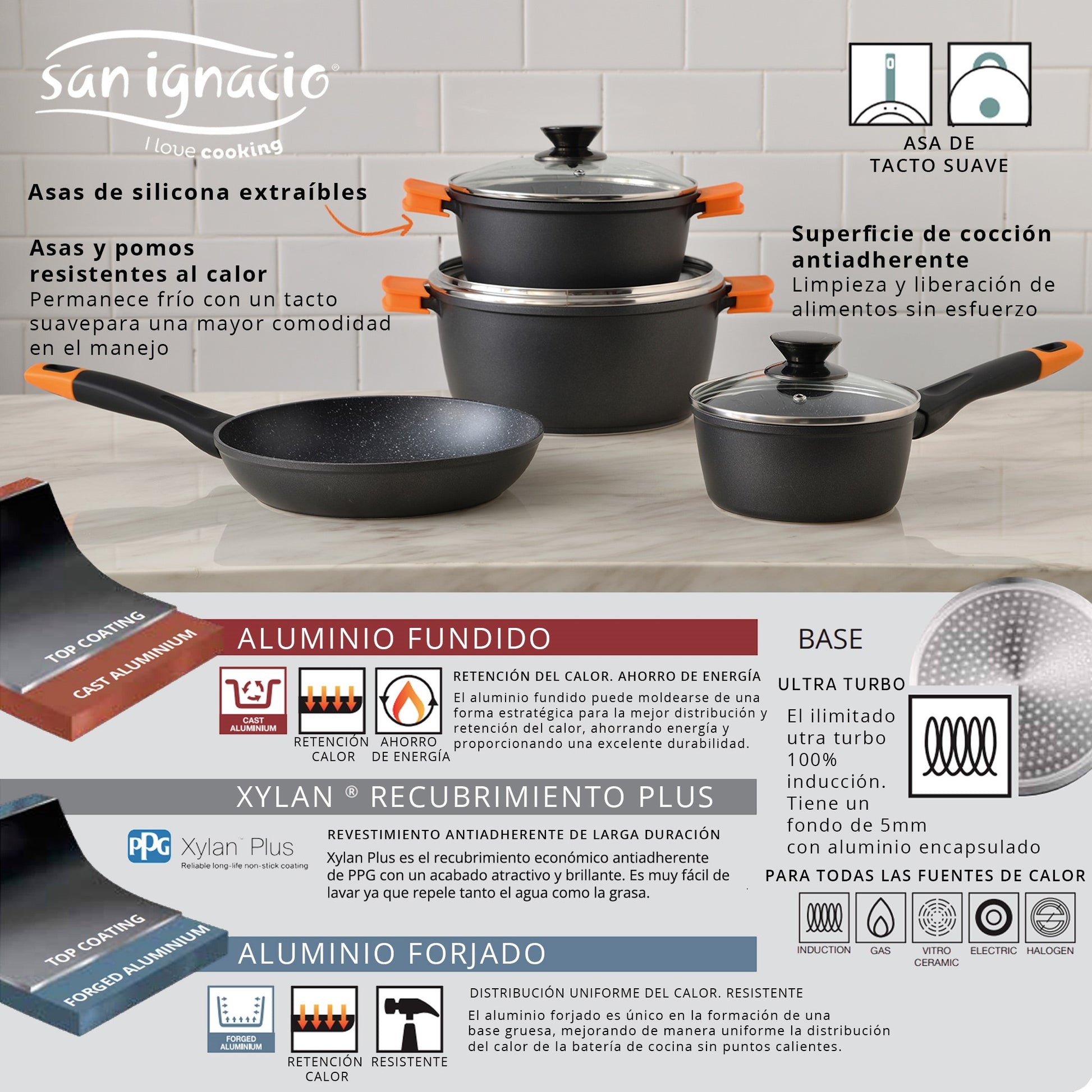 Set 7pc Batería De Cocina Aluminio Forjado Ind Energy Sg_2