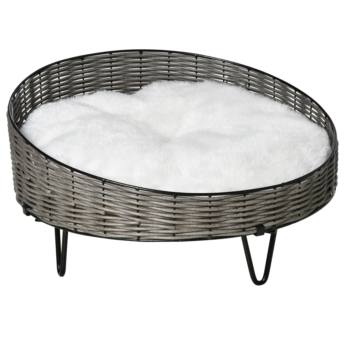 Pawhut Cama Para Perros De Mimbre Con Cojín Lavable Y Patas Elevadas Ø60x32 Cm_0
