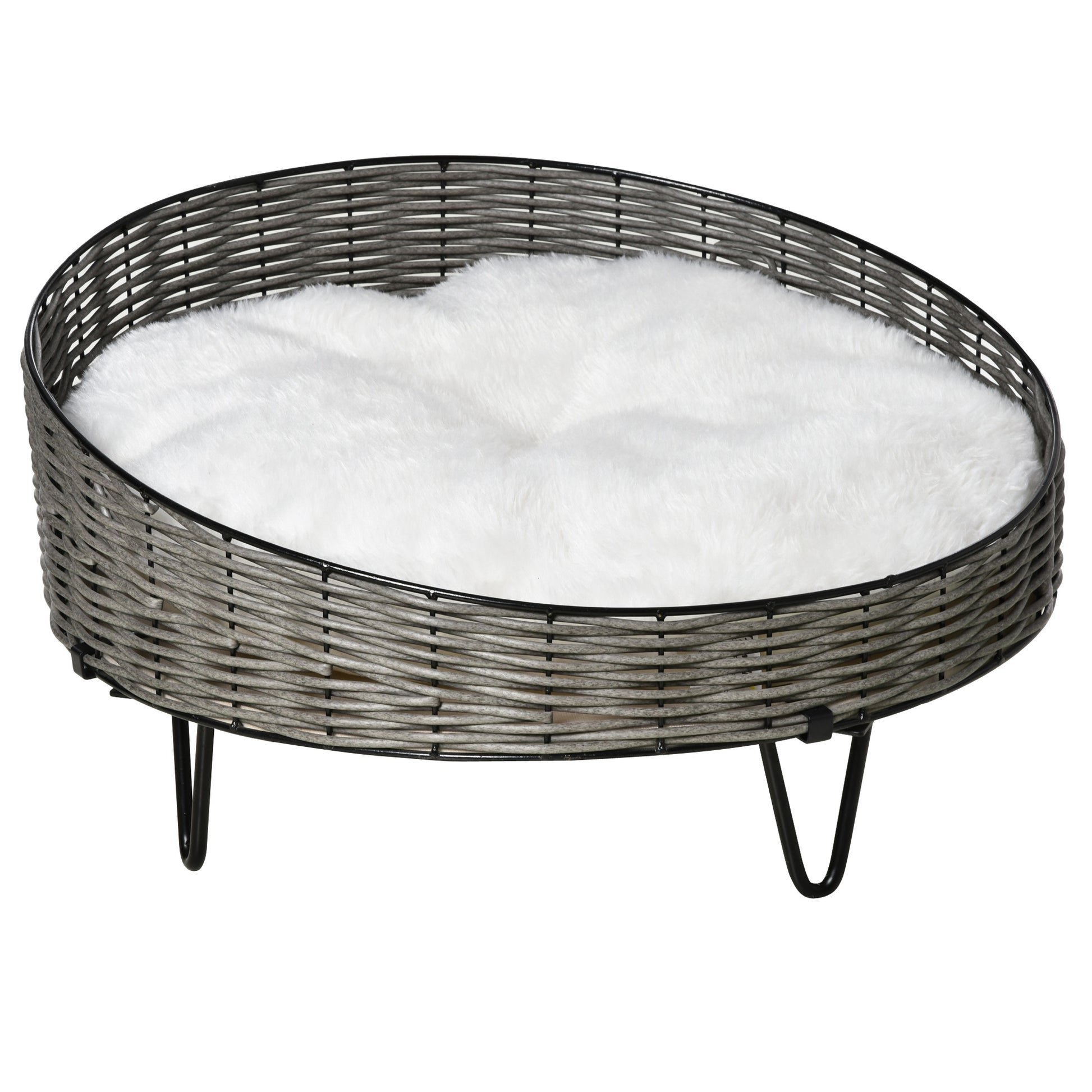 Pawhut Cama Para Perros De Mimbre Con Cojín Lavable Y Patas Elevadas Ø60x32 Cm_0