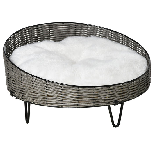 Pawhut Cama Para Perros De Mimbre Con Cojín Lavable Y Patas Elevadas Ø60x32 Cm_0