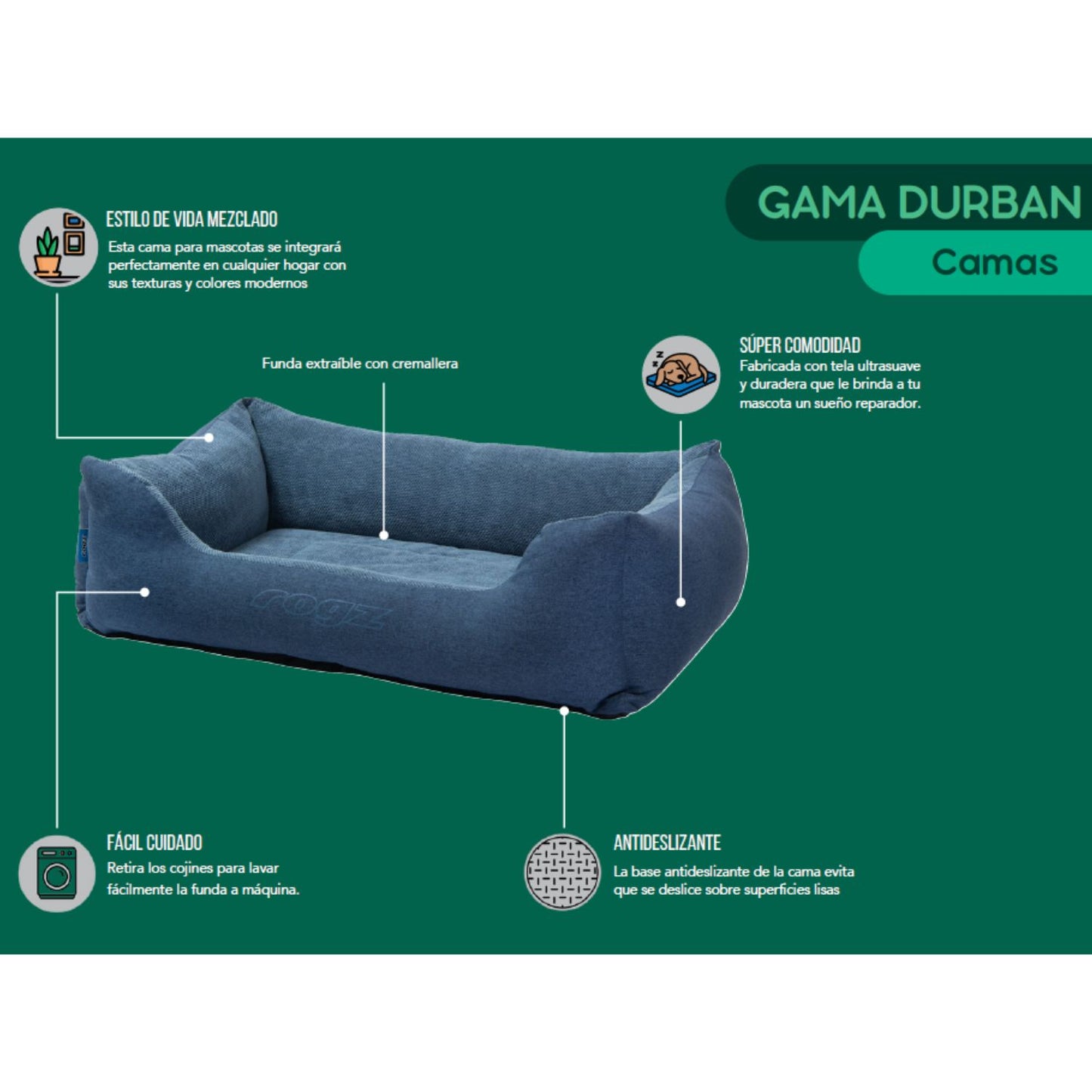Cama Para Perro Rogz Durban 90x59x29cm Denim Gris Talla L (21-40kg)_1