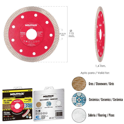 Disco Diamante Ø 115 Mm. Porcelanicos, Gres, Ceramica, Solerias. Segmento Diamantado 10 Mm.