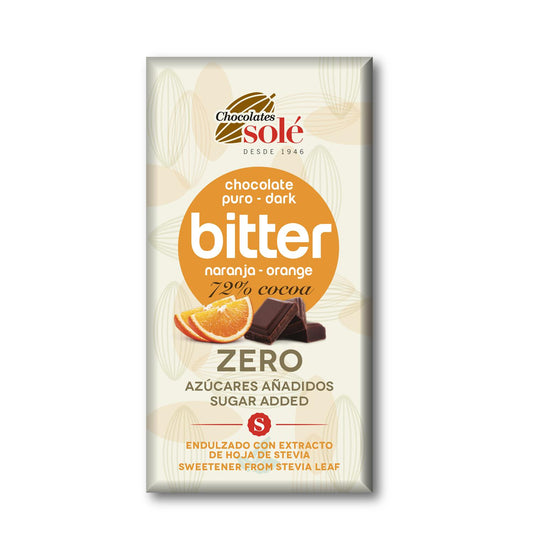 Barra de chocolate 72% Stevia laranja amarga 100g Solé