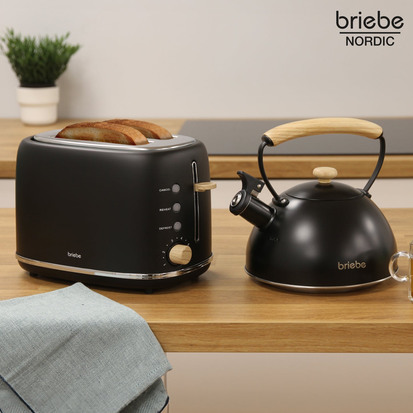 Briebe Nordic Set Tostadora Pan Ranura Ancha 2 Rebanadas + Tetera 2,3l Acero Inox, Inducción Libre Bpa, Skt1177blk,negro_1