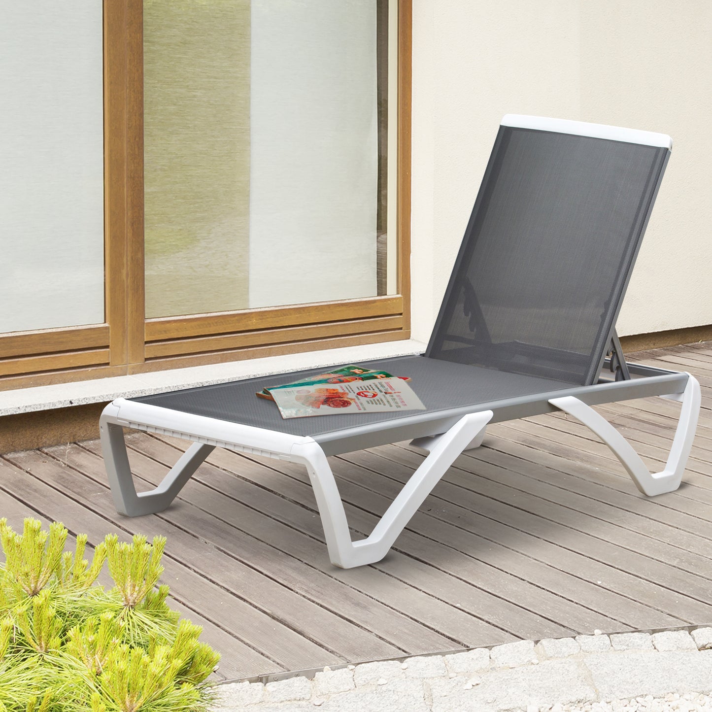 Outsunny Tumbona Reclinable Con Ruedas Y Respaldo Ajustable En 5 Niveles_1