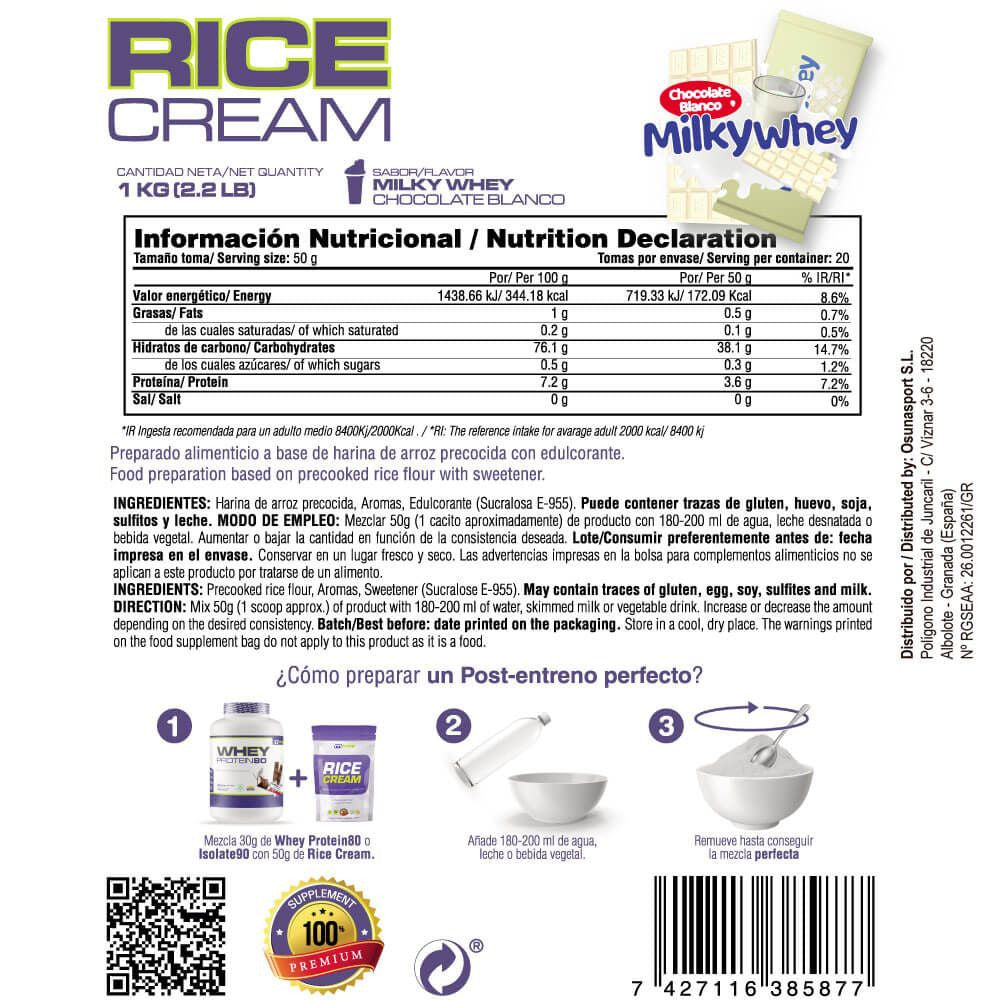 Rice Cream (crema De Arroz Pregelatinizada) - 1kg - Chocolate Blanco Con Leche Milkywhey - Fuente De Carb - Masmusculo S_4