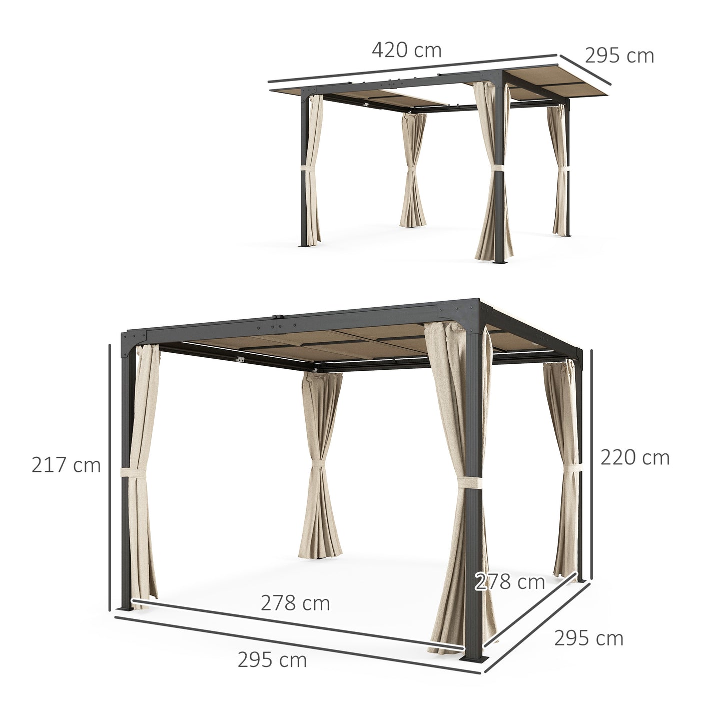 Outsunny Pérgola De Aluminio 4,2x3 M Con Techo Corredizo 4 Paredes Laterales_2