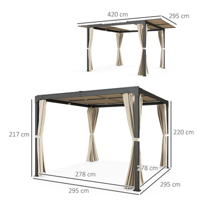 Outsunny Pérgola De Aluminio 4,2x3 M Con Techo Corredizo 4 Paredes Laterales_2
