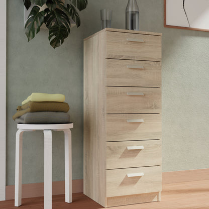 Cajonera Dormitorio Sinfonier Alto, Cómoda 6 Cajones, 110x40x40 Cm (alto X Ancho X Profundo), Briebe, Nova, Madera