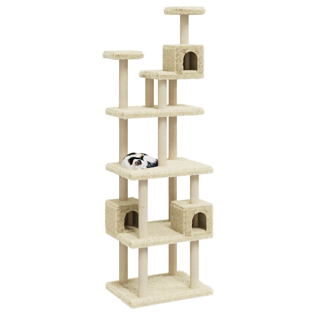 Rascador Para Gatos Con Postes De Sisal Crema 188 Cm_2