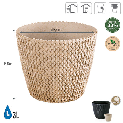 Macetero Color Ocre,sin Depósito , Colección Splofy Eco Wood De 18,7cm X 18,7cm X 15,8cm Cm, Capacidad De 3 L.