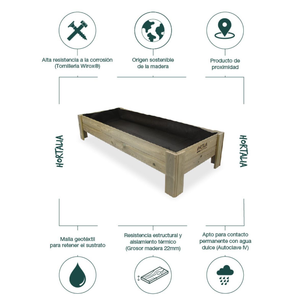 Mesa de cultivo baixa Gardenbrico XL40 Hortalia 220 L