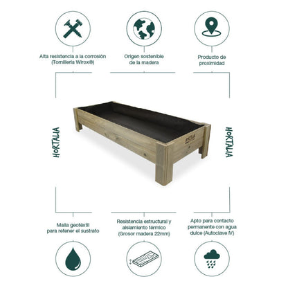 Mesa de cultivo baixa Gardenbrico XL40 Hortalia 220 L