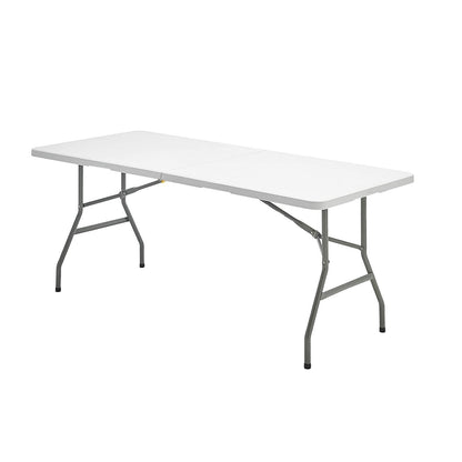 Mesa Plegable Rectangular Hdpe Multifuncional, Portatil, Resistente,multiusos 180x74x74 Cm. Color Blanco_0