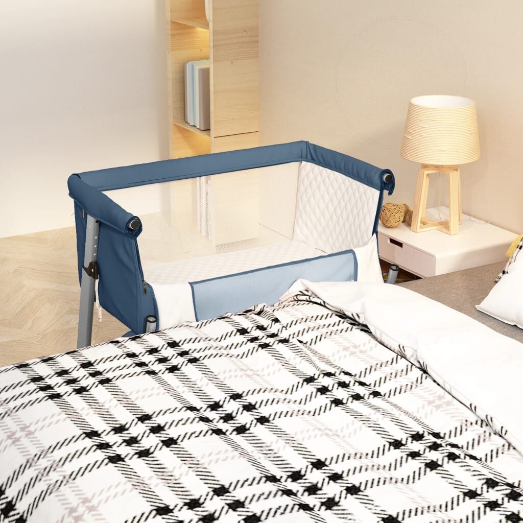 Vidaxl Cuna Con Colchón Tela De Lino Azul Marino_1