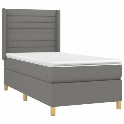 Cama Box Spring Colchón Y Luces Led Tela Gris Oscuro 90x200 Cm / Vetonek_3