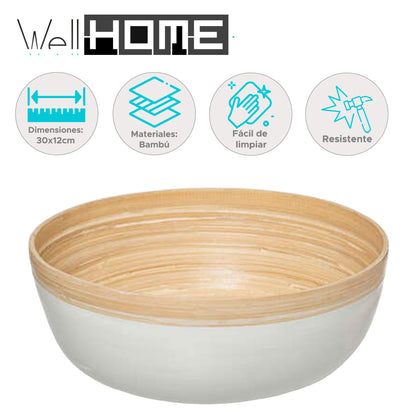 Well Home - Ensaladera De Madera De Bambú En Color Blanco Ø30x12cm_1