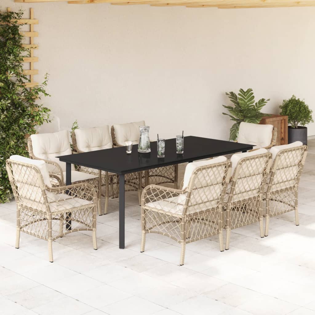 Set Comedor De Jardín 9 Pzas Con Cojines Ratán Sintético Beige / Vetonek_5