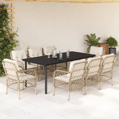 Set Comedor De Jardín 9 Pzas Con Cojines Ratán Sintético Beige / Vetonek_5