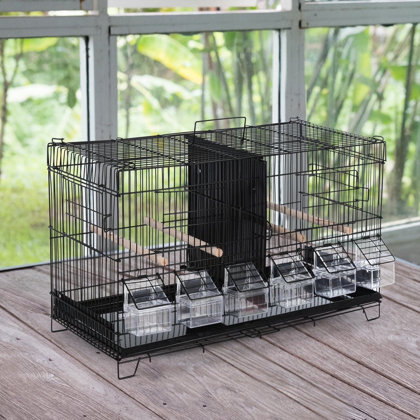Pawhut Jaula Para Pájaros Con Divisor Ganchos Perchas Y Bandeja Extraíble Negro_1
