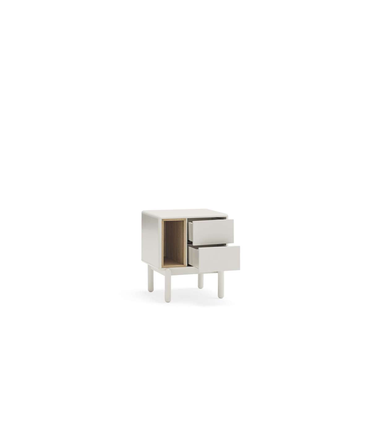 Mesita De Noche Para Dormitorio Modelo Corvo 1 Hueco 2 Cajones Acabado Crema, 35cm(ancho)_3