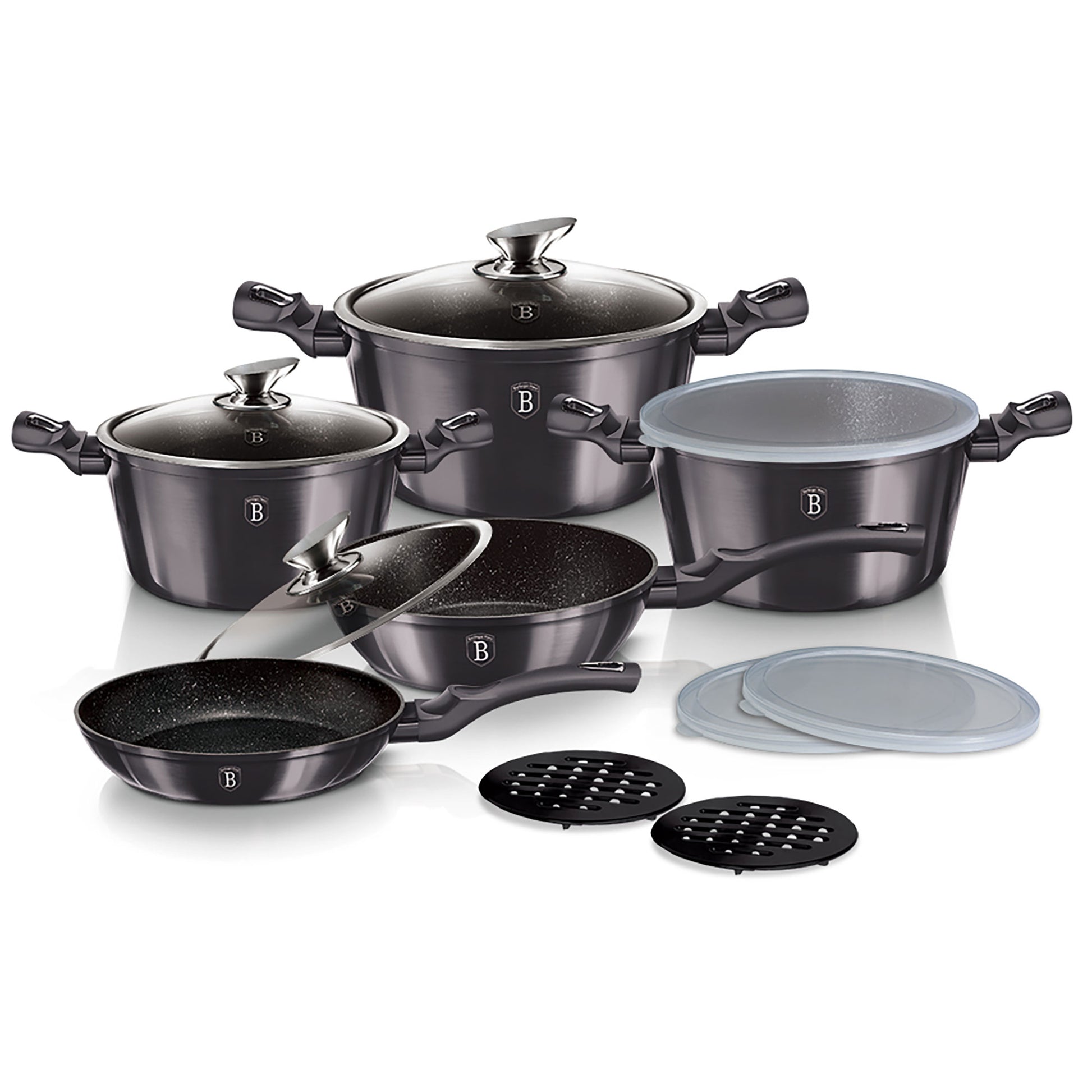 Batería Cocina Inducción 13 Piezas, Antiadherente Sin Pfoa, Aluminio, Cazuelas Sartenes Tapas Berlinger Haus Carbon Pro Gris Oscuro_3