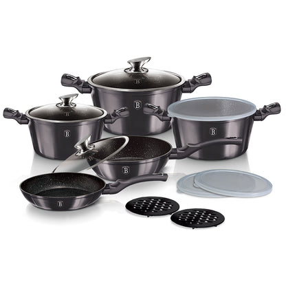 Batería Cocina Inducción 13 Piezas, Antiadherente Sin Pfoa, Aluminio, Cazuelas Sartenes Tapas Berlinger Haus Carbon Pro Gris Oscuro_3