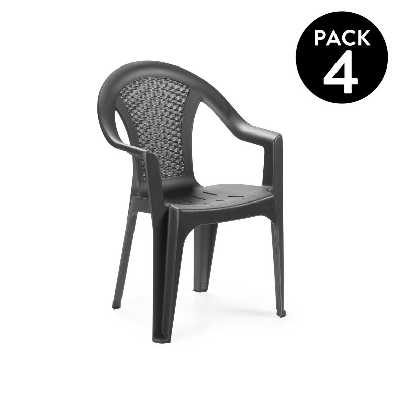 Pack 4 Sillas De Exterior Coral Apilables, Polipropileno, Antracita, 54 X 81 X 56_0