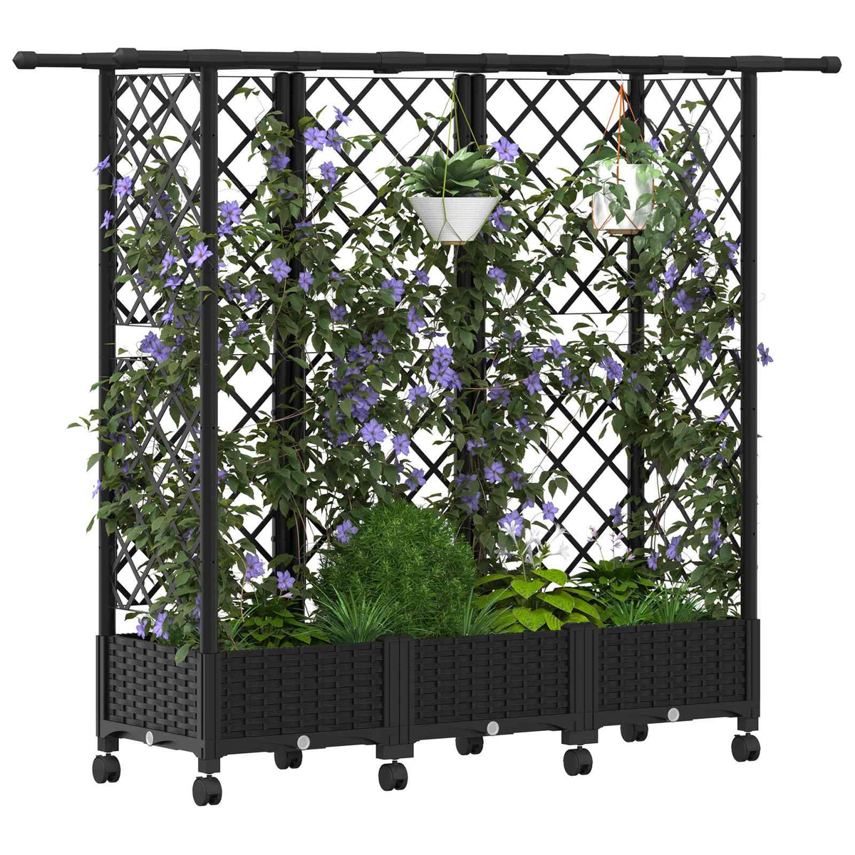 Cama Elevada Con Trellis Y Techo Negro 164 X 40 X 127 Cm Pp_2