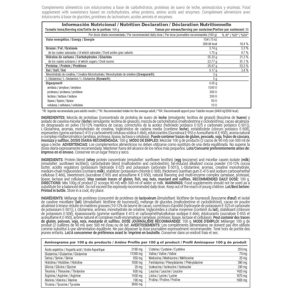 Gainer Mass Formula - 3 Kg - Batido Chocolat - Aumenta La Masa Muscular - Masmusculo_4