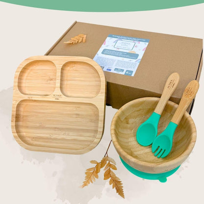 Vajilla De Bambú Natural - 4 Piezas - Verde Aguamarina._1
