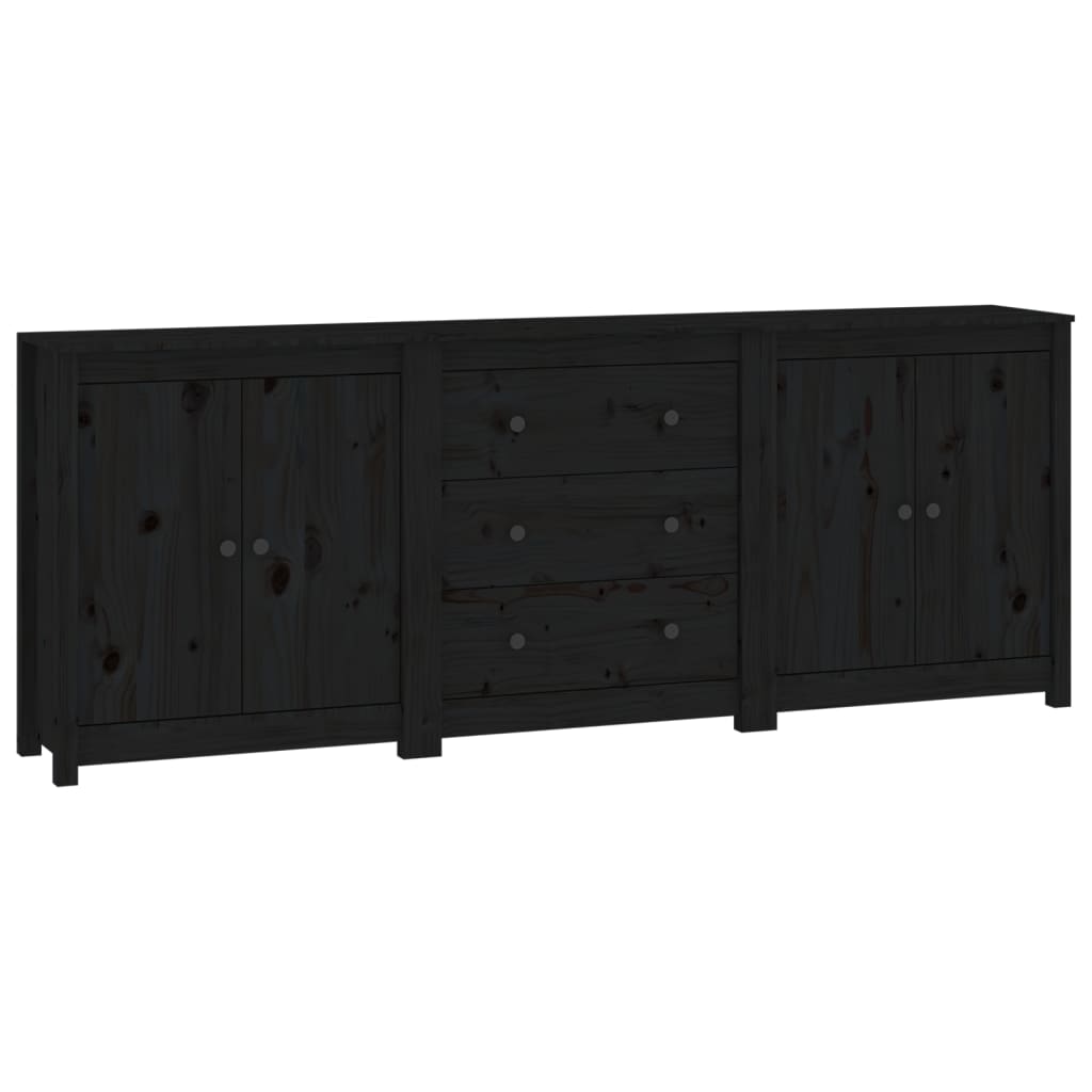 Aparador De Madera Maciza De Pino Negro 210x35x80 Cm_1