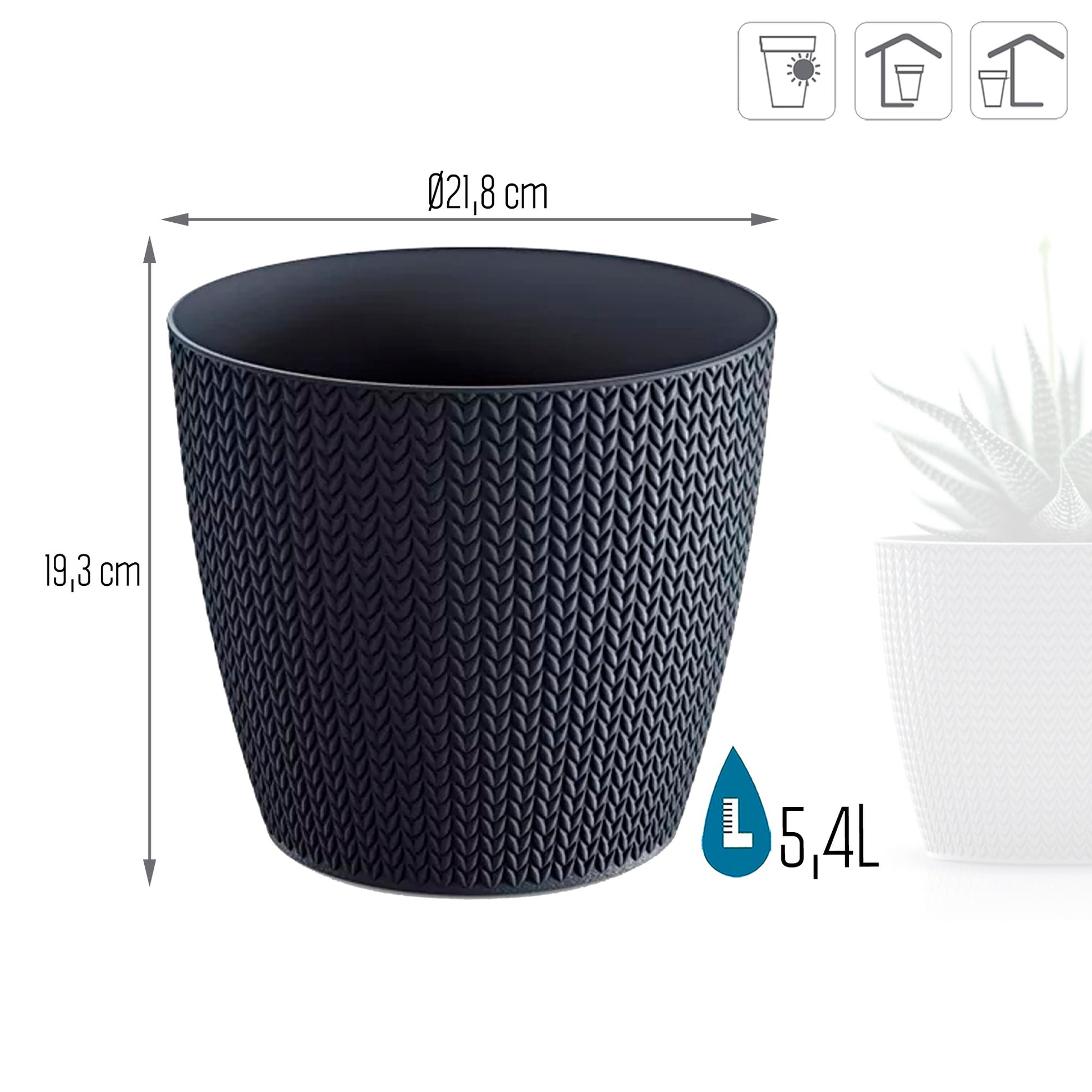 Maceta Wheaty 5,4l., Dimensiones (mm) 218x218x193, Color Antracita