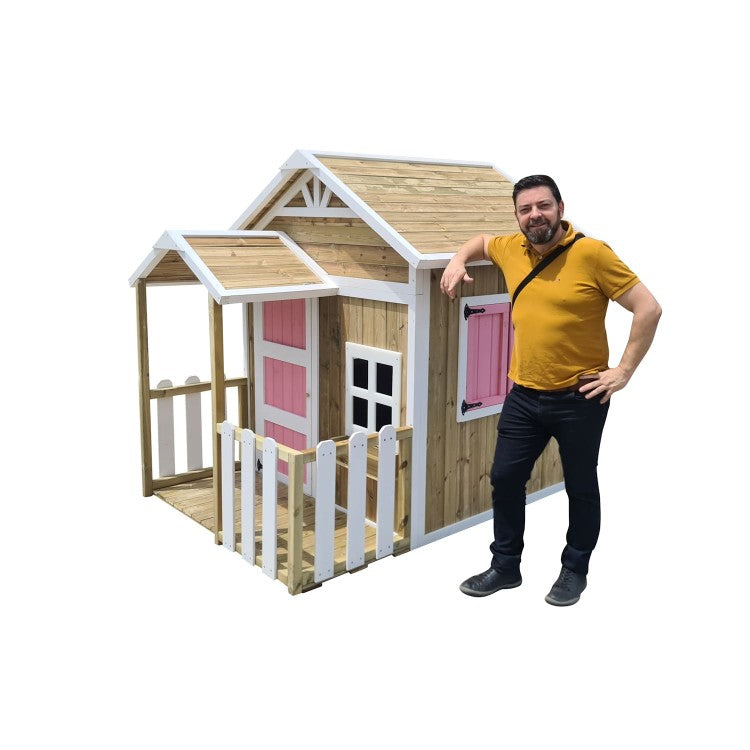 Casita Infantil De Madera Por Paneles Masgames Olden Rosa._5
