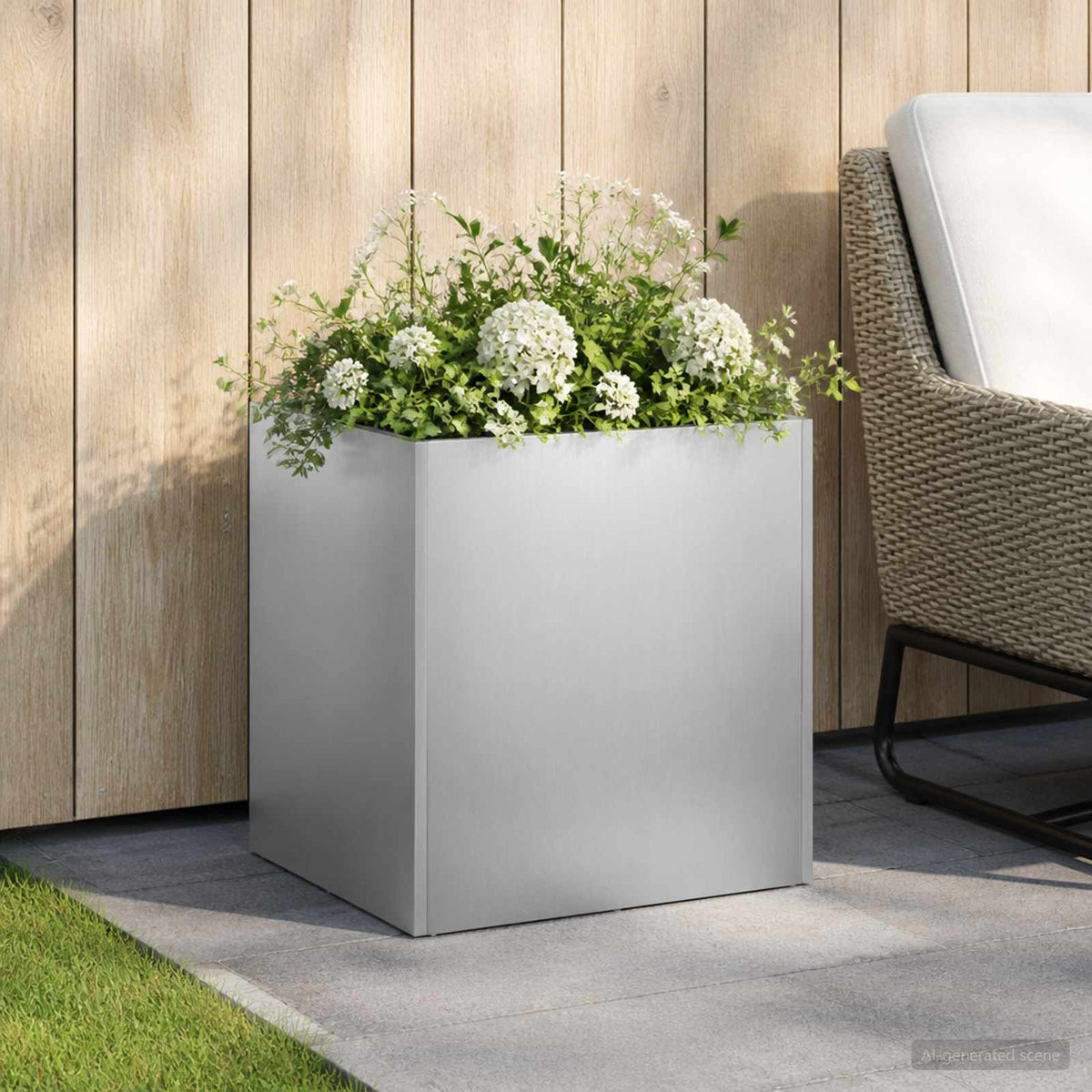 Macetero De Jardín Plateado 45 X 45 X 45 Cm Acero Inoxidable_1