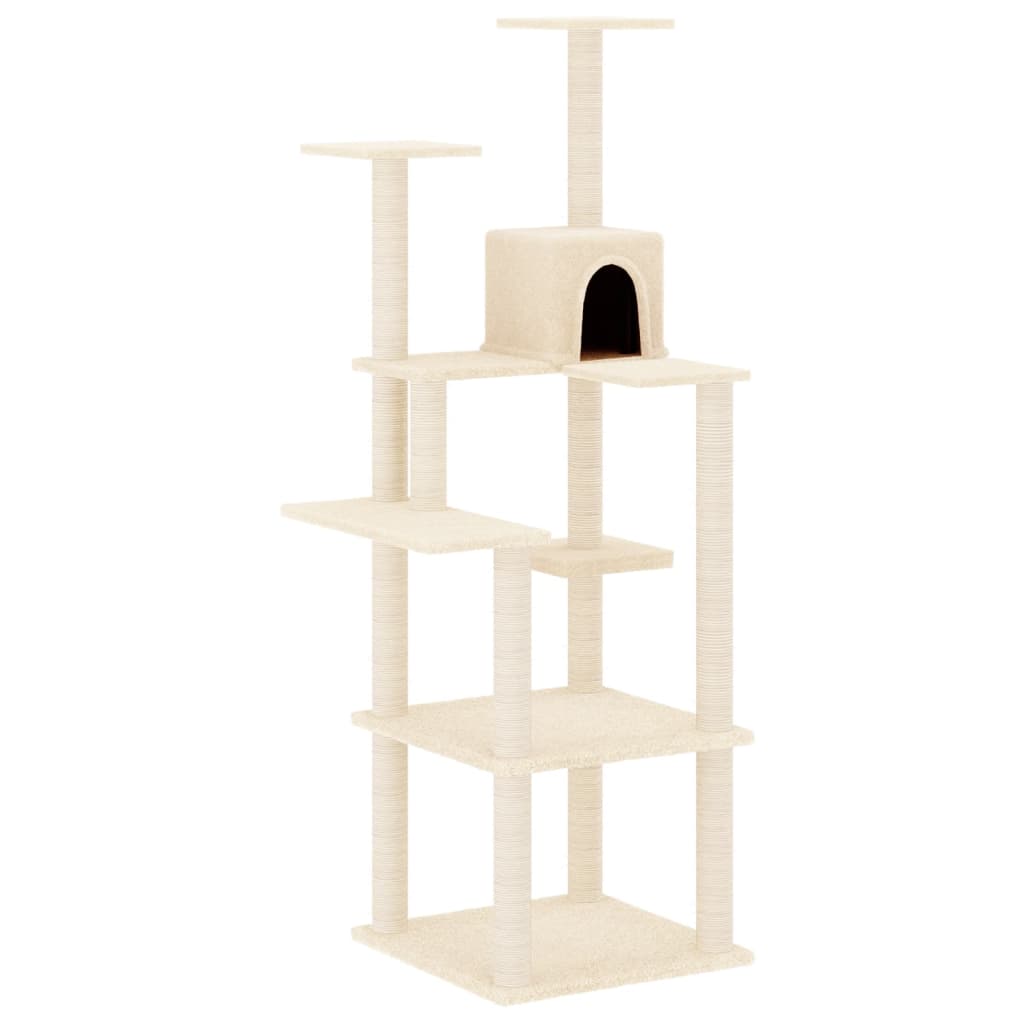 Rascador Para Gatos Con Postes De Sisal Crema 153 Cm_0