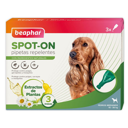 Pipetas repelentes antiparasitárias naturais para cães de porte médio, 3 x 2 ml