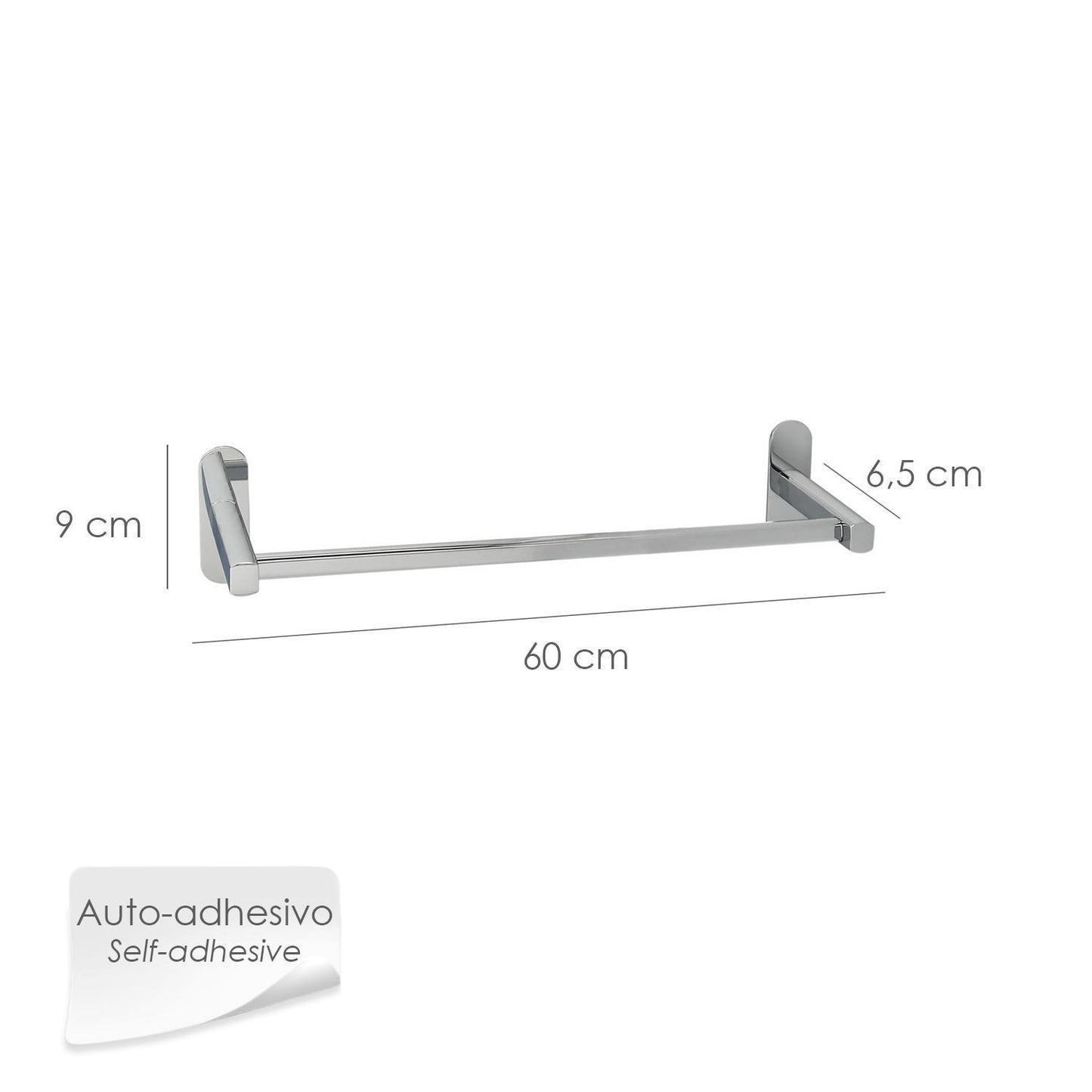 Toallero Barra 60 Cm. Color Inox Con Efecto Espejo, Autoadhesivo Resistente, Porta Toallas, Toallero Adhesivo Pared/mueble_1