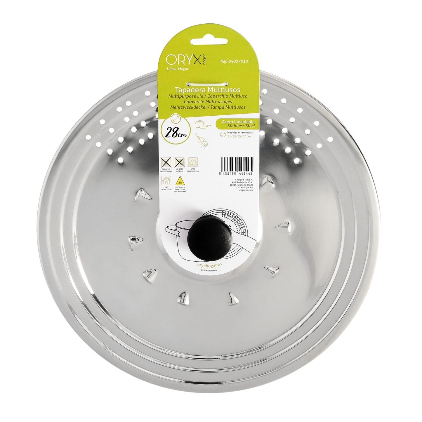 Tapadera Multiusos Acero Inoxidable Ø 28 Cm. Uso Tapa Anti Salpicaduras Y Escurridor. Tapadera Adpatable Diferentes Medidas