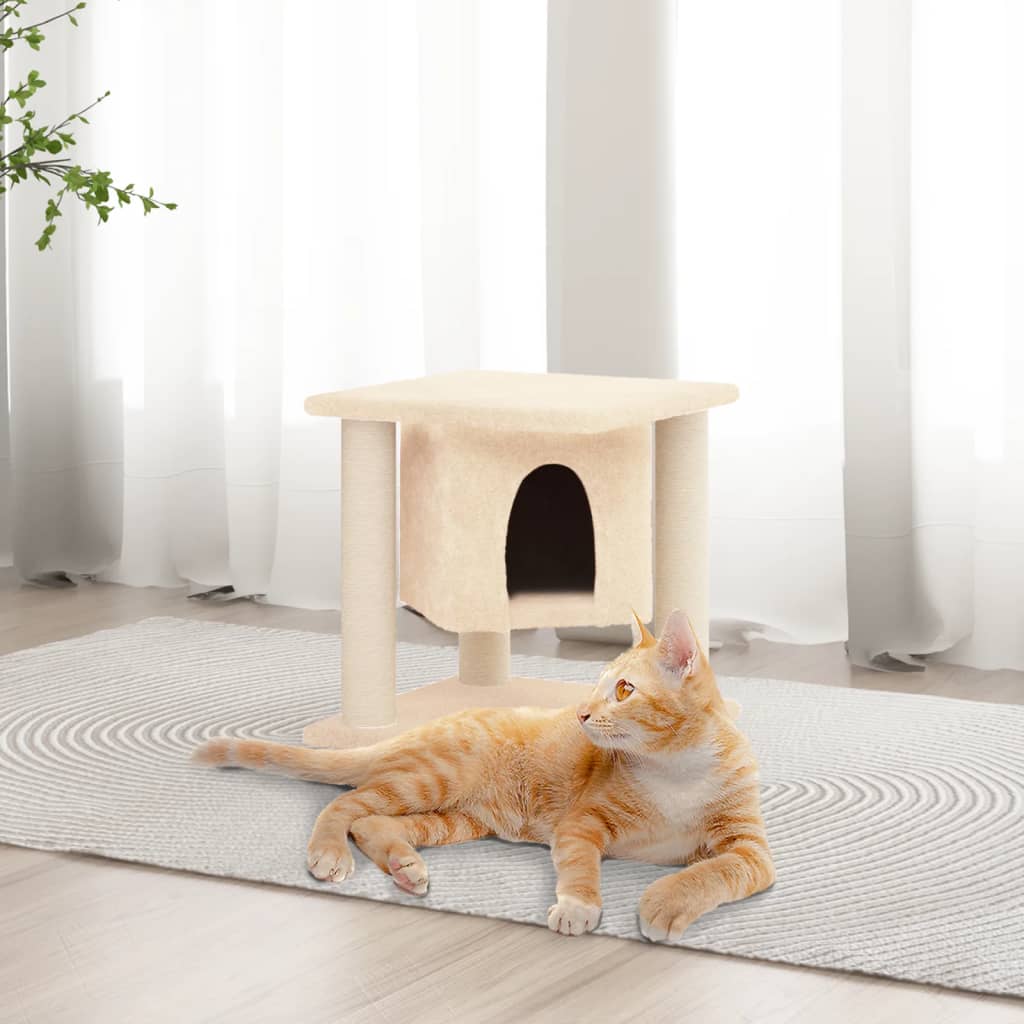 Rascador Para Gatos Con Postes De Sisal Crema 37 Cm_1