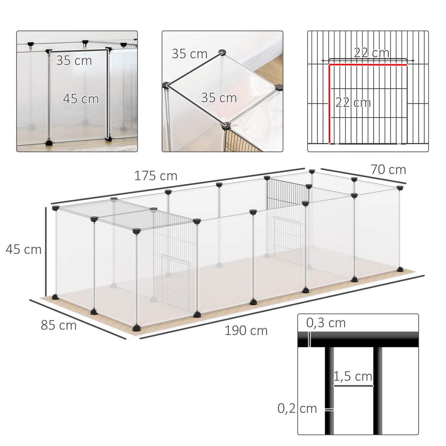 Pawhut Valla Para Mascotas Diy Con 20 Paneles Y Tapete 175x70x45 Cm Blanco_2