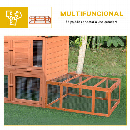 Pawhut Conejera Exterior De Madera Con 3 Puertas 180x90x48 Cm Natural_5