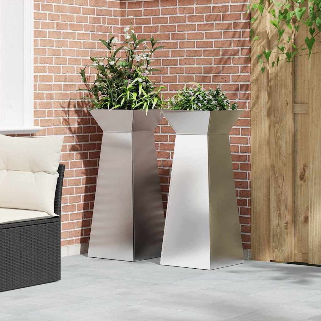 Maceta Pilar 2 Uds. Plateado 40 X 40 X 100 Cm Acero Inoxidable_3
