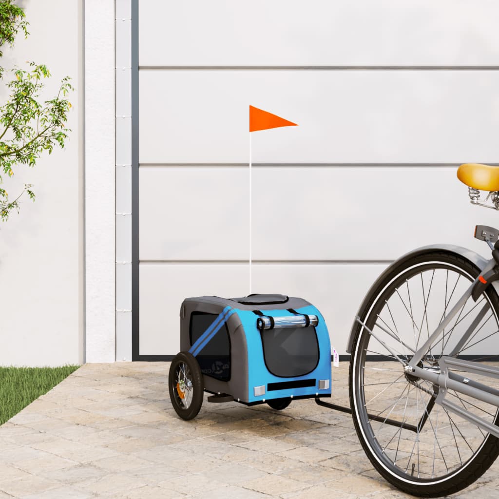 Remolque De Bicicleta Mascotas Hierro Tela Oxford Azul Gris_1