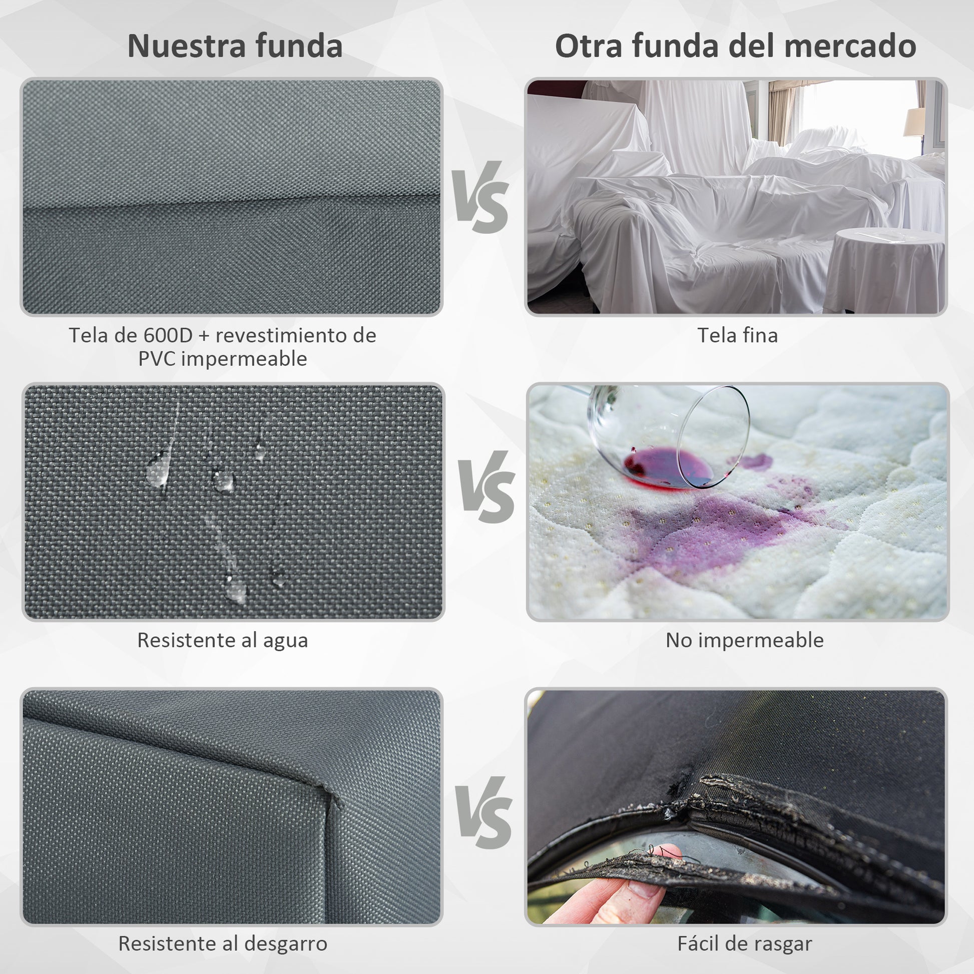 Outsunny Funda Protectora Para Muebles Jardín Tela Oxford 600d Impermeable Gris_5