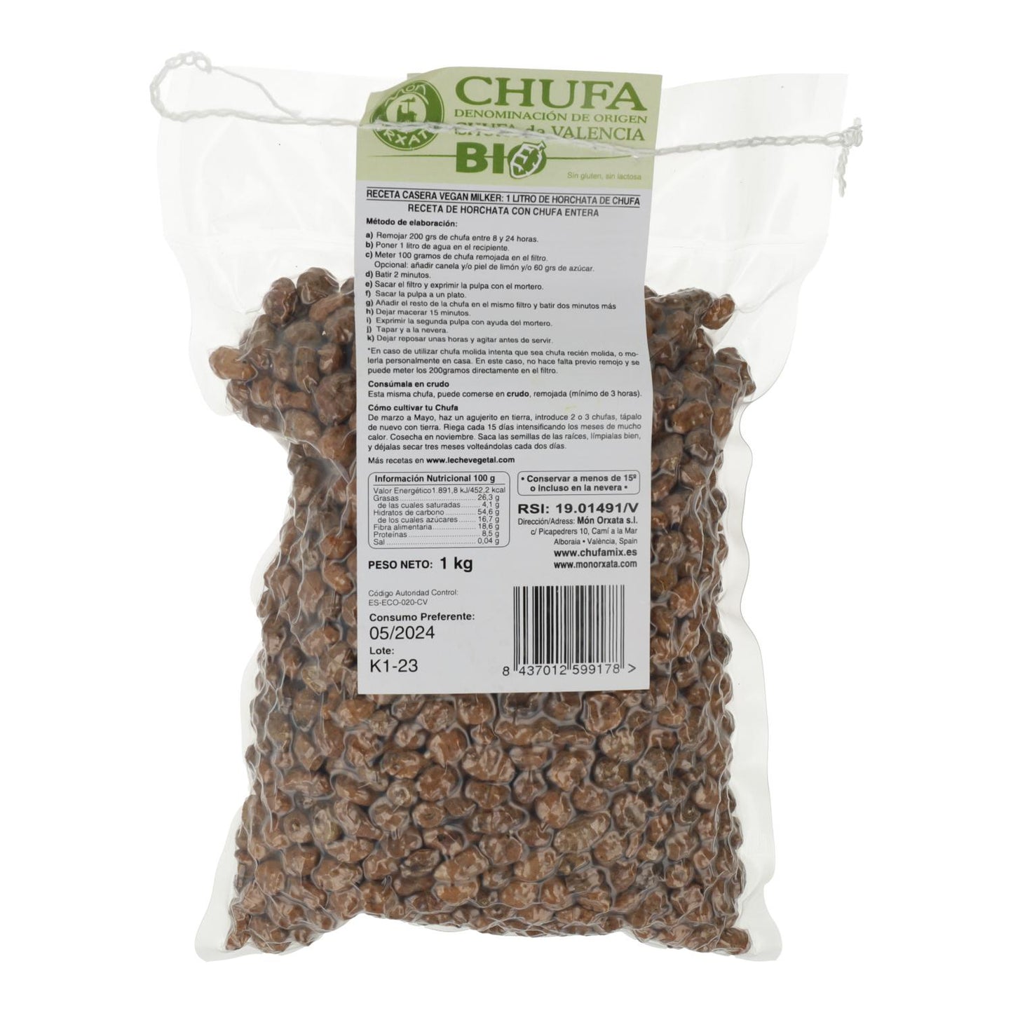 Chufa seca orgânica da DO de Valência