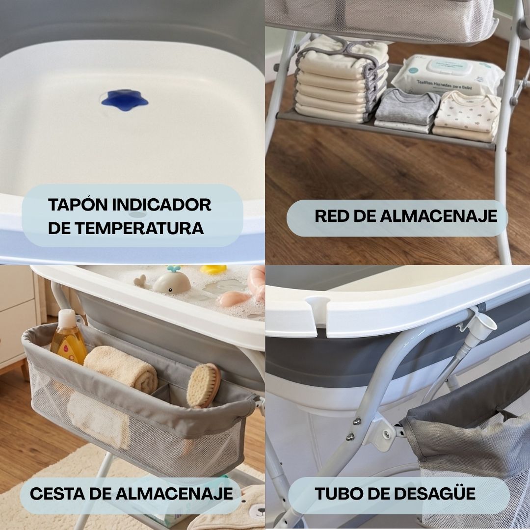 Bathby | Bañera Plegable De Bebé Con Soporte Antideslizante, Tubo De Desagüe, Cesta Y Organizador | Segura Y Ligera_4